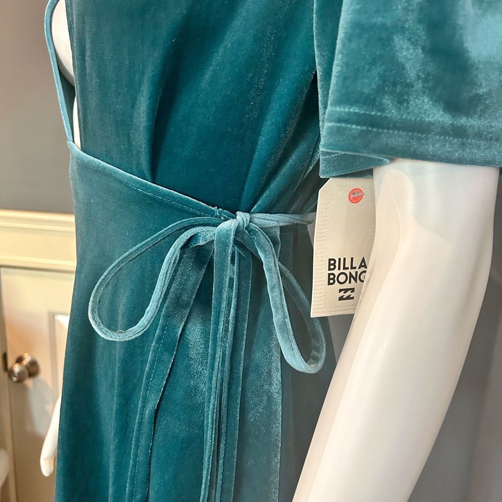 Billabong Teal Blue Velvet Wrap Tassel Mini Dress - Picture 7 of 15